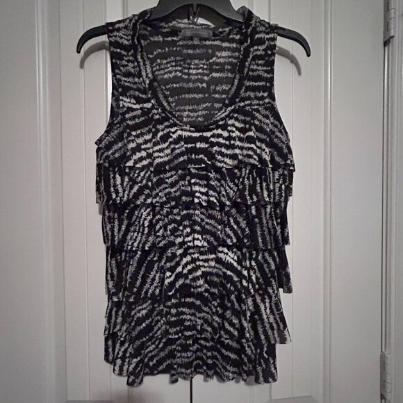 Women's Black/White Ruffle Tiered Blouse in Size Medium by ny collection. - Picture 1 of 5